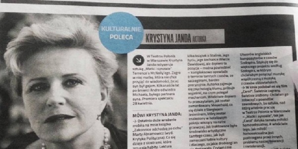 News: Krystyna Janda poleca reportaż Marty Abramowicz