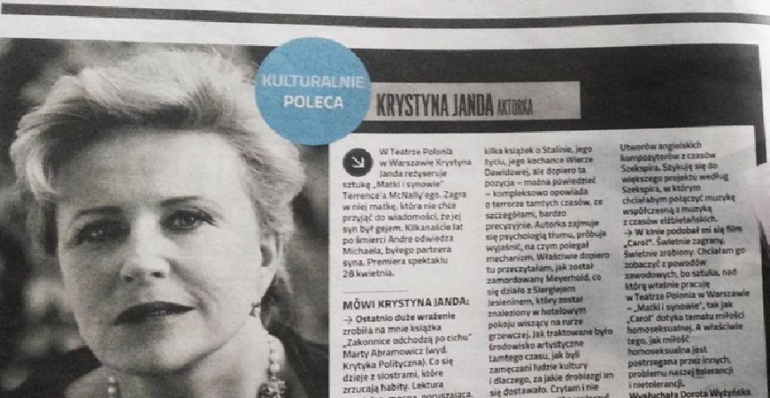 News: Krystyna Janda poleca reportaż Marty Abramowicz
